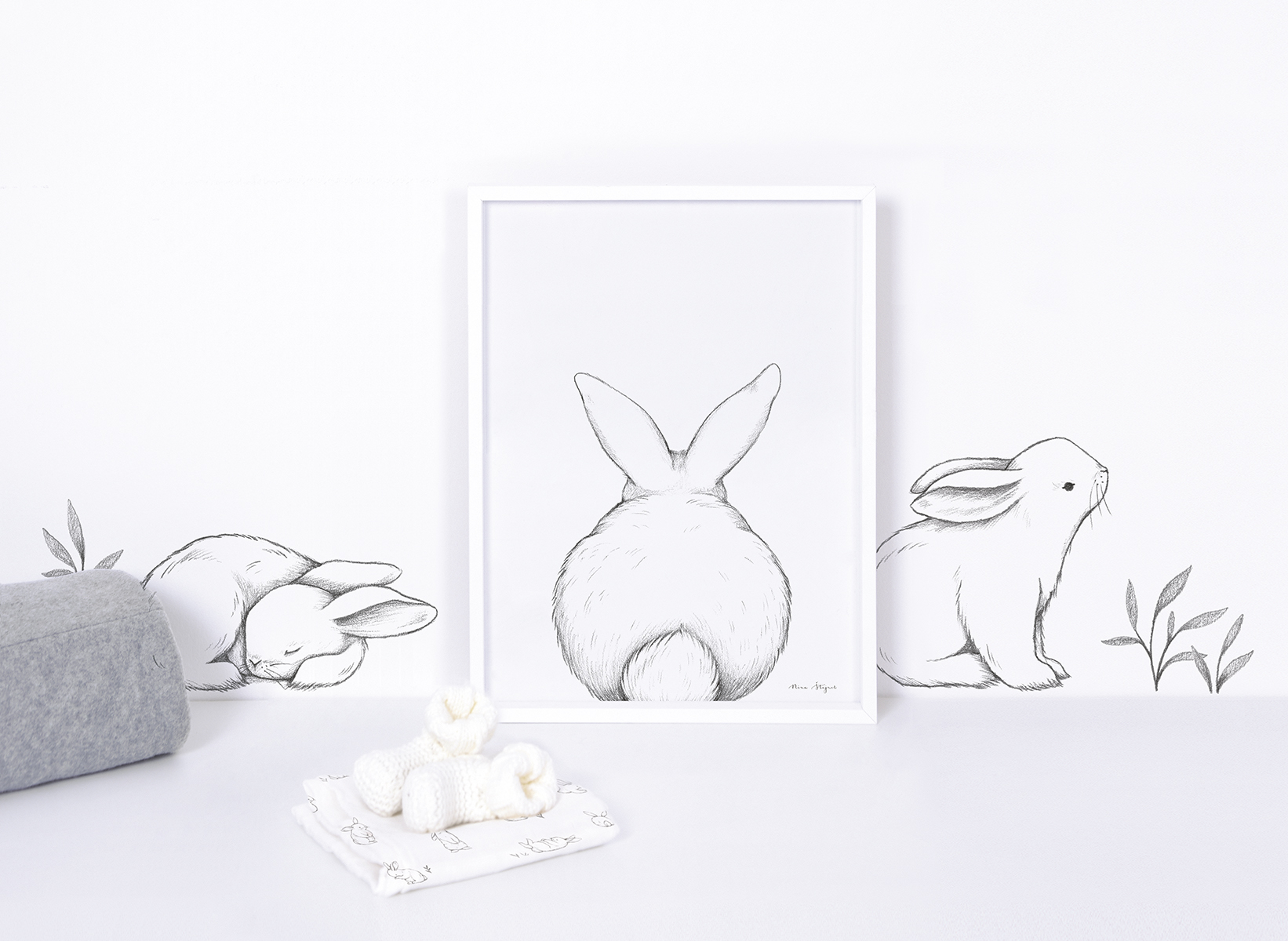 POSTER CADRE DE NAISSANCE GIRLS LAPIN FRIENDS PERSONNALISABLE (CADRE002)